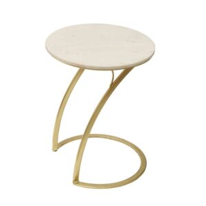 Round Marble Side Table with Curved Brass Base