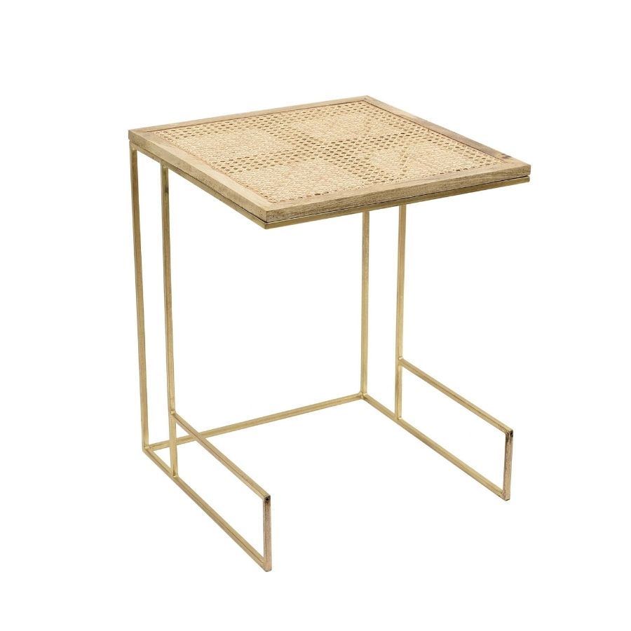 12 Square Cane Top C-Side Table with Gold Geometric Frame - Image 1