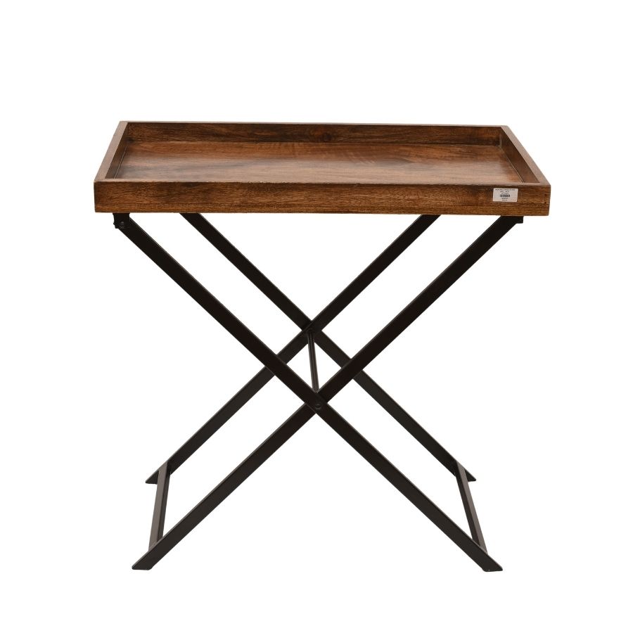 123 Folding Tray Side Table with Solid Mango Wood Top and Black X-Frame Stand - Image 1