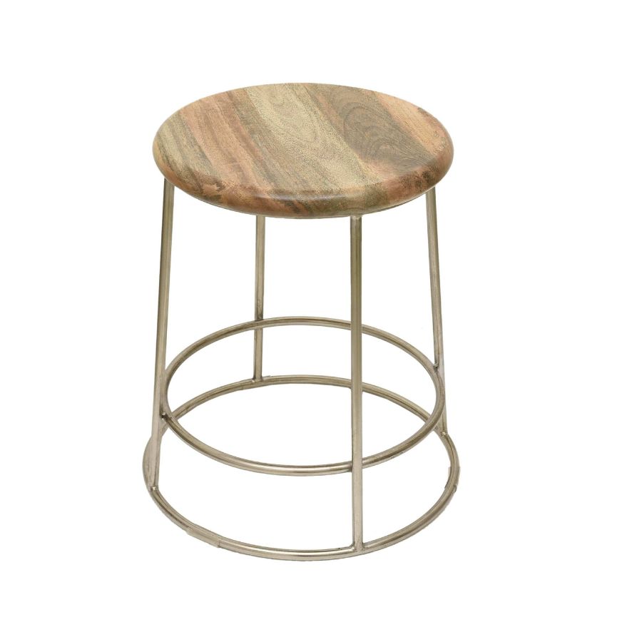 13 Round Wooden Stool with Brass Metal Frame - Image 1