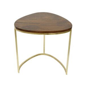 Round Wooden Side Table with Brass Finish Frame