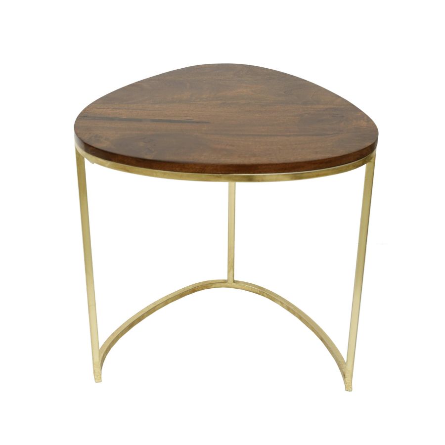 14 Round Wooden Side Table with Brass Finish Frame - Image 1