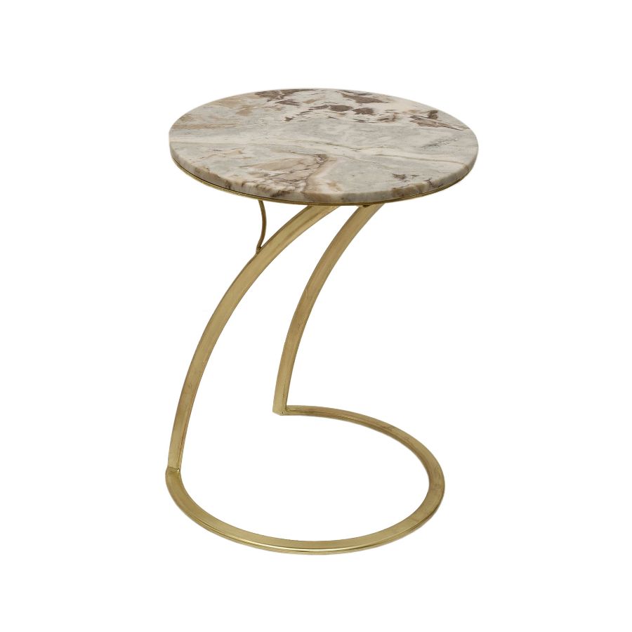 15 Round Marble Side Table with Sculptural Brass Base - Image 1