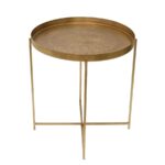 Engraved Gold Metal Side Table with Tray Top