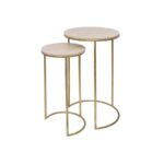 Round Marble Top Nesting Side Tables with Gold Metal Frame (Set of 2)