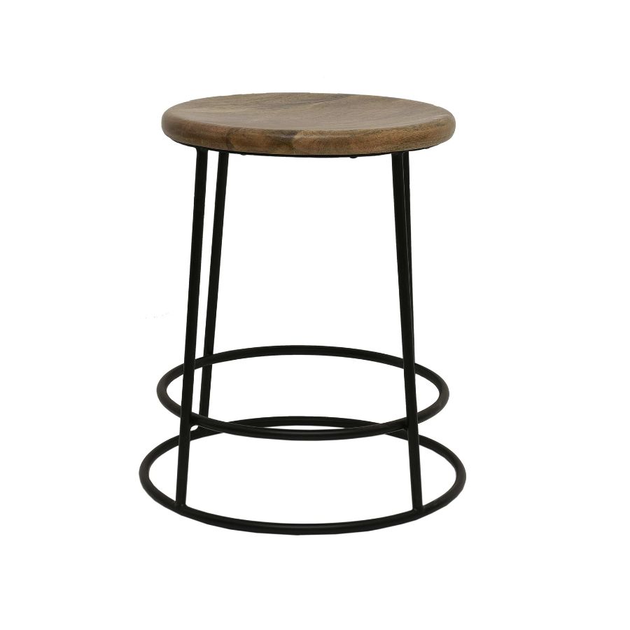 2 Round Wooden Bar Stool with Metal Frame - Image 1
