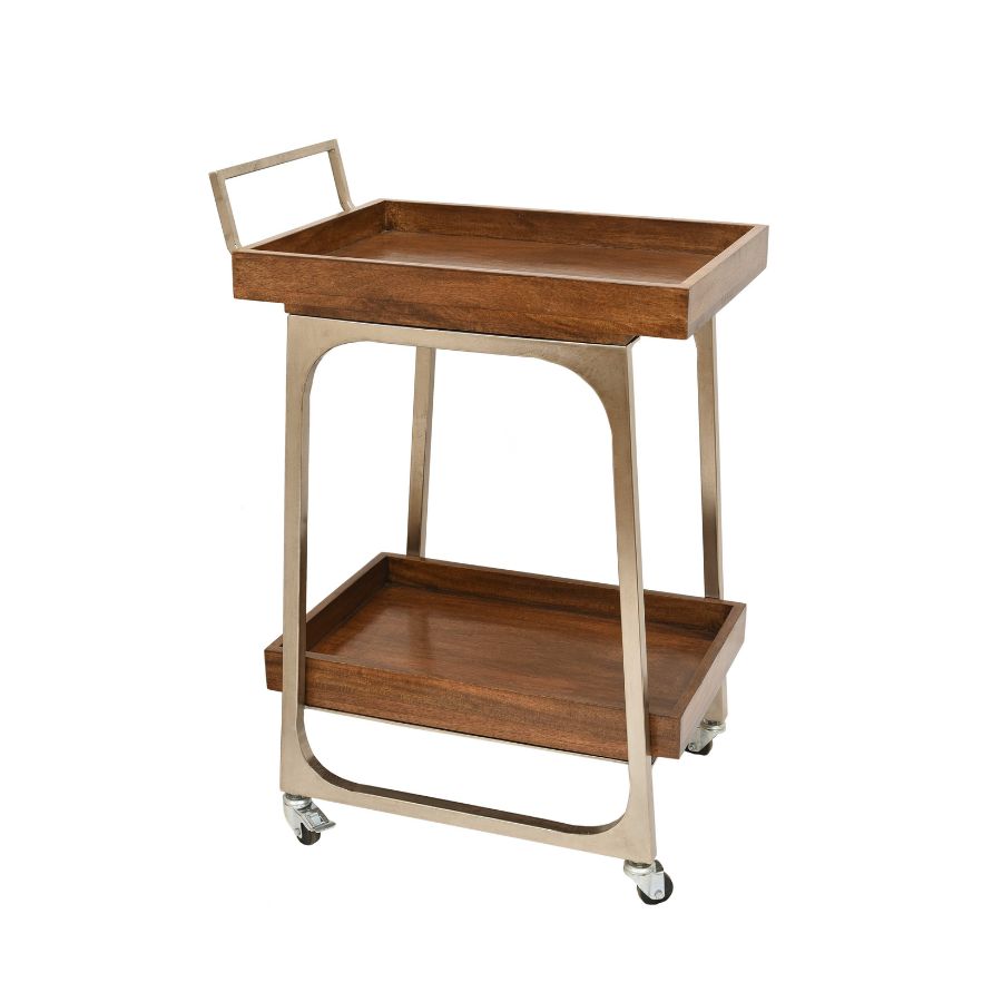 20 Wooden Tray Bar Cart with Brushed Metal Frame - Image 1