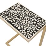 Black & White Bone Inlay C-Shape Side Table with Brass Base - Image 2