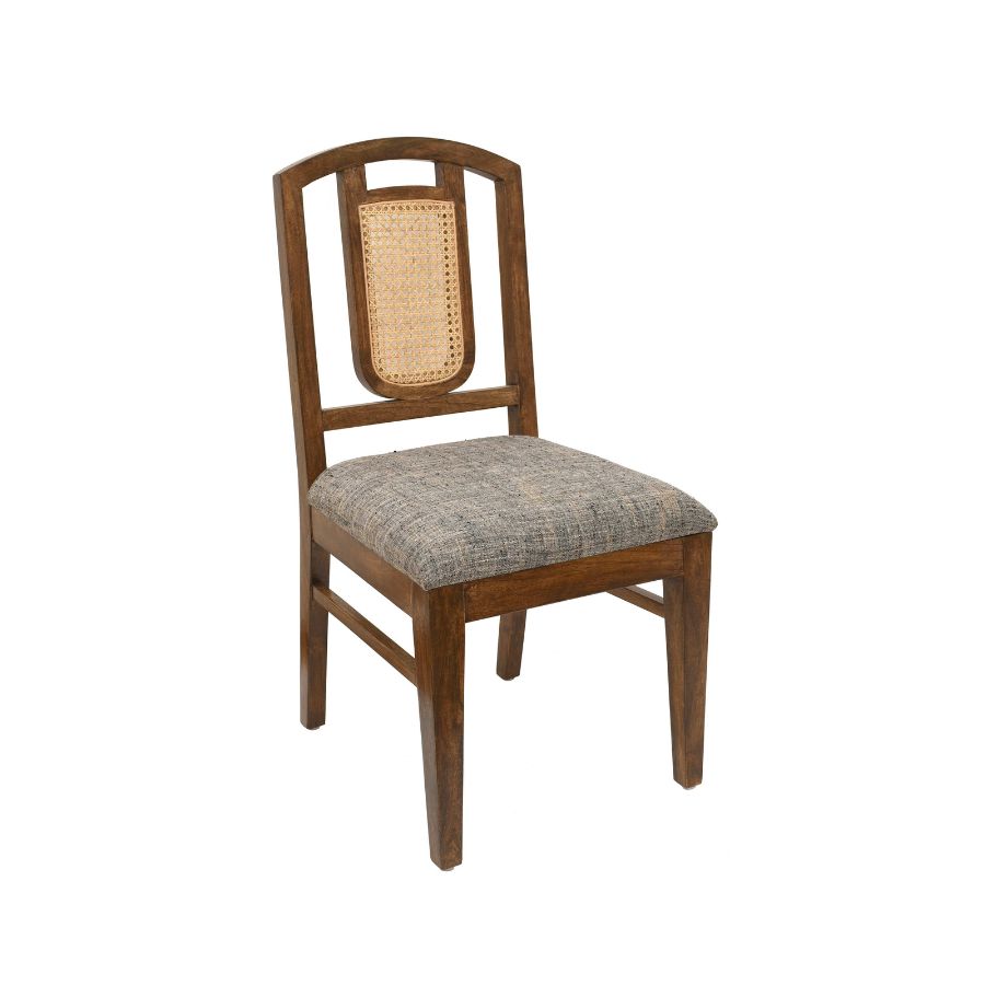 22 Vintage-Style Solid Wood Dining Chair with Cane Backrest and Upholstered Seat - Image 1