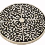 Black & White Bone Inlay Round Accent Table with Brass Stem - Image 2