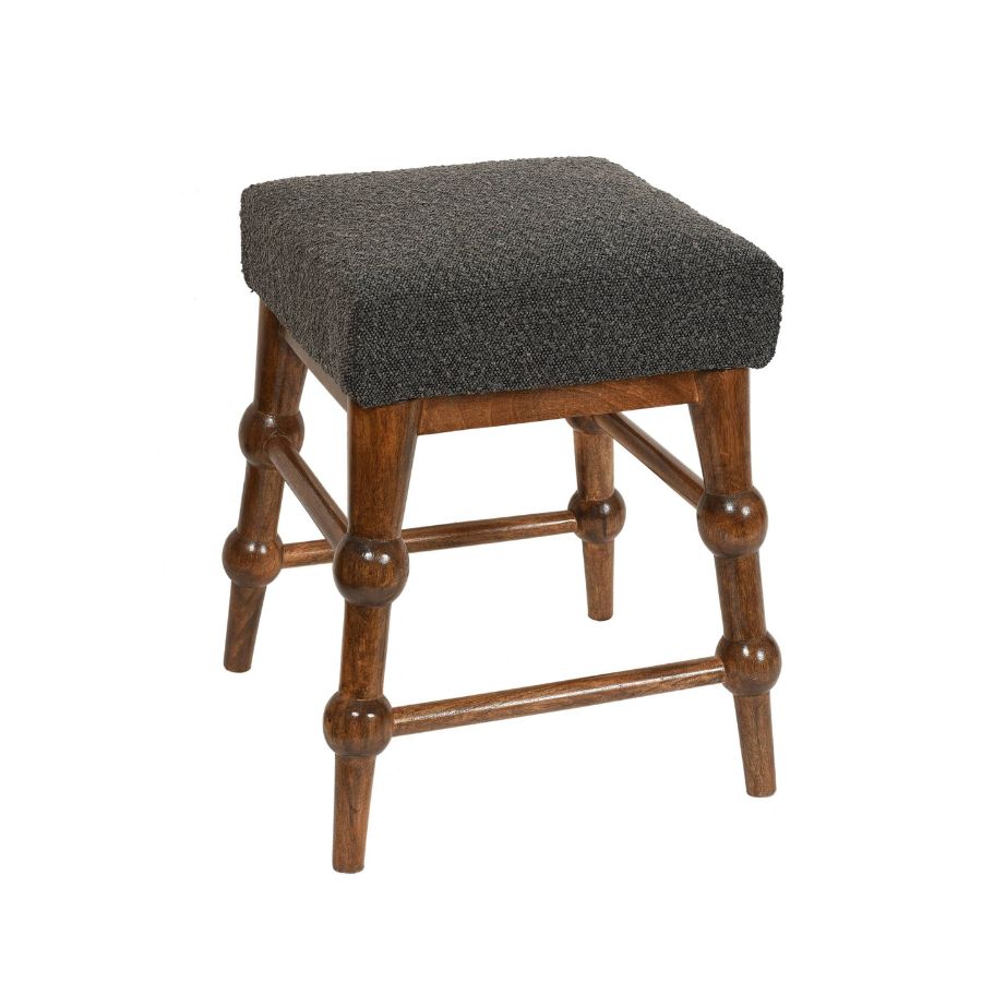 25 Vintage-Style Square Upholstered Stool with Bobbin-Turned Wood Legs - Image 1