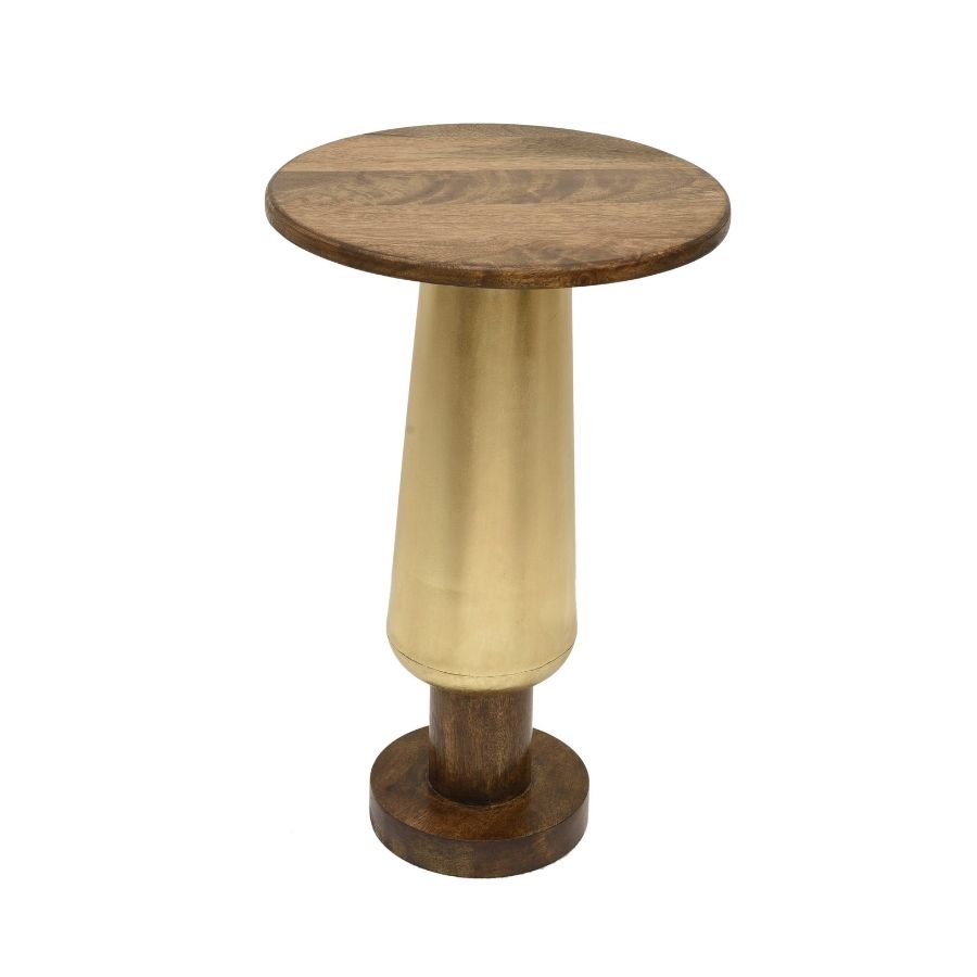 28 Wood Martini Table with Champagne Metal Pedestal and Wood Base - Image 1