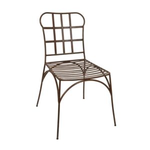 Industrial Rust-Finish Metal Bistro Chair with Lattice Back and Slatted Seat