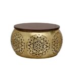 Ornate Perforated Brass Coffee Tables with Wooden Tops (Set of 2) - Image 2