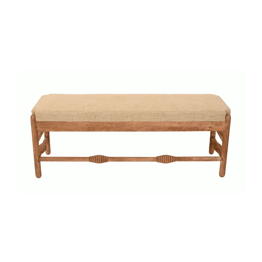 30 Rustic Upholstered Entryway Bench with Artisan Spindle-Turned Wooden Frame - Image 1