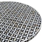 Black & White Bone Inlay Round Coffee Table with Wooden Pedestal Base - Image 2