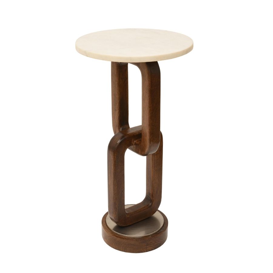 39 Marble and Wood Interlocking Link Accent Table - Image 1