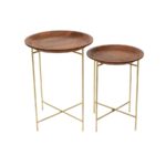 Round Wooden Nesting Side Tables with Intricate Mandala Carvings - Set of 2