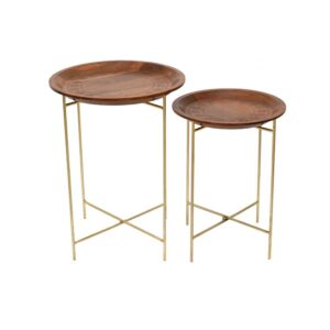 Round Wooden Nesting Side Tables with Intricate Mandala Carvings - Set of 2