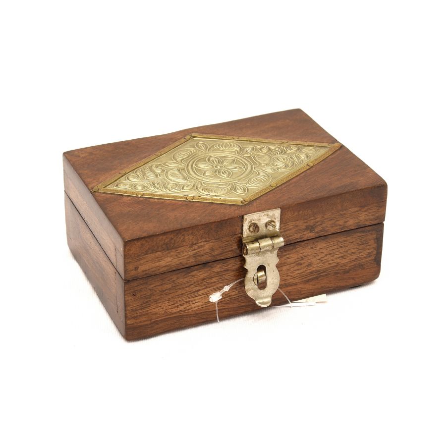 5 Wooden Jewelry Box with Brass Inlay - Image 1