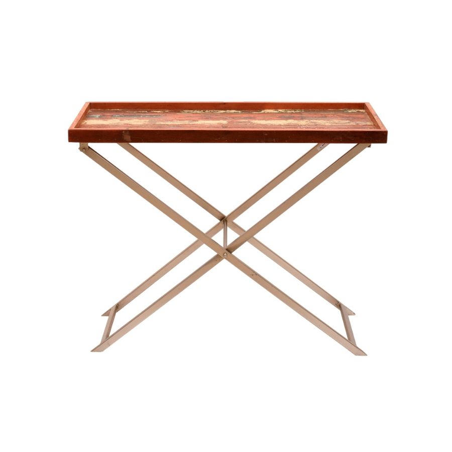 5 Wooden Tray Top Folding Accent Table with Metal Base - Image 1
