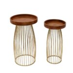 Square Wooden Tray Side Table and Gold Metal Cross Frame