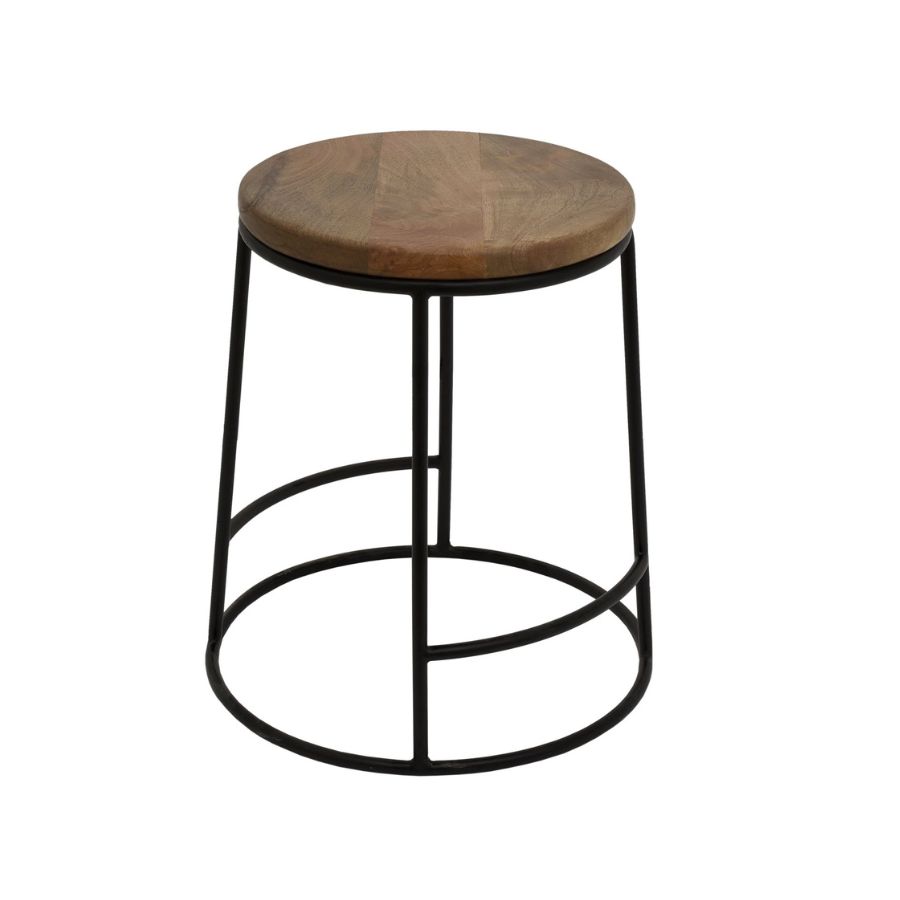 6 Round Wooden Stool with Black Metal Frame - Image 1