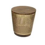 Wooden Tray Side Table with Intricate Carvings and Gold-Finished - Image 2