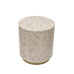 White Bone Inlay Round Side Table with Floral Scroll Design