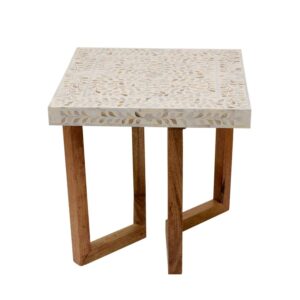 White Bone Inlay Square Side Table with Floral Detailing