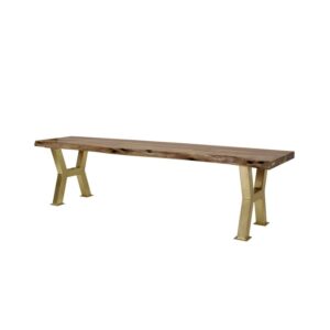 Live Edge Dining Bench with Industrial Gold X-Frame Legs