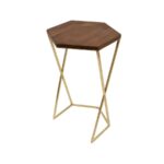 Wooden Nesting Side Tables with Geometric Gold Metal Frames - Set of 2 - Image 3