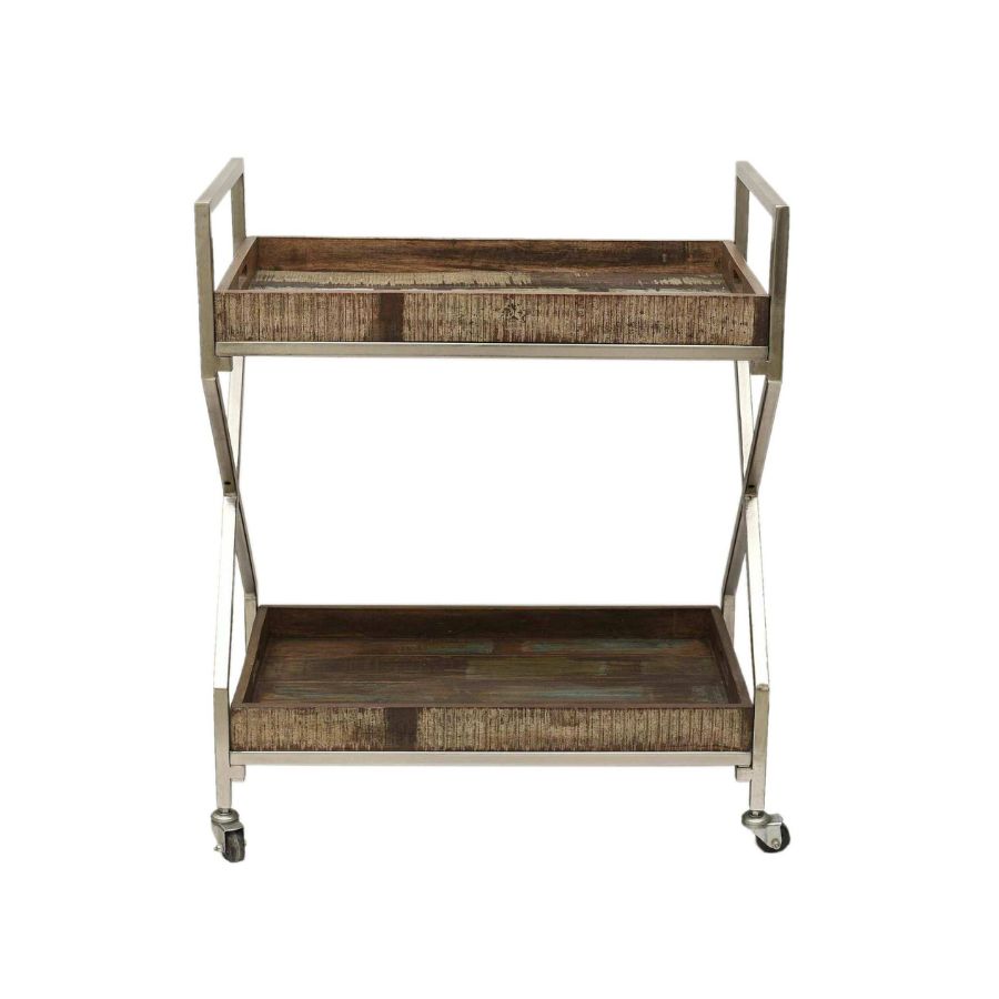 8 Two-Tier Wood & Metal Serving Cart with Casters - Image 1