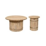 Set of 2 Rustic Barrel-Style Coffee and Side Tables with Natural