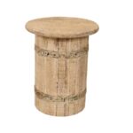 Set of 2 Rustic Barrel-Style Coffee and Side Tables with Natural - Image 2