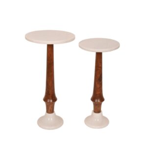 Set of 2 Round Marble Top Pedestal Side Tables