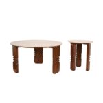 Set of 2 Round Marble Top Coffee and Side Tables